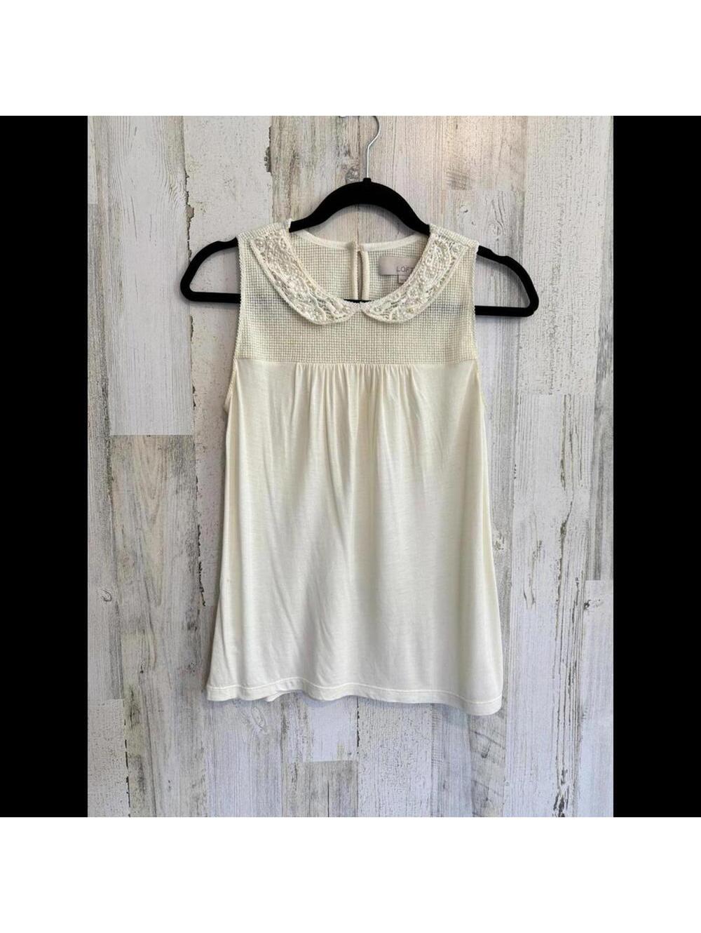 LOFT Women's Size XSP Cream Lace-Trimmed Top
